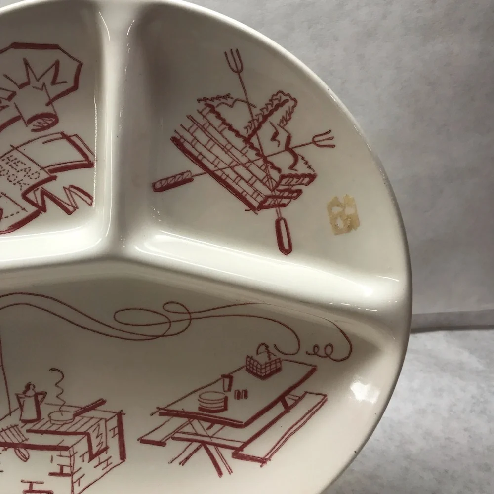 RARE Vintage 1950s Royal China BBQ Divided Plates Red MCM Set of 2
